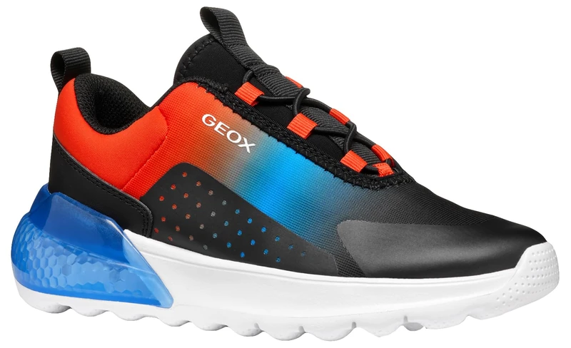 Geox J ACTIVART ILLUMINUS Sneaker, Black/Lt Red, 9 UK Child