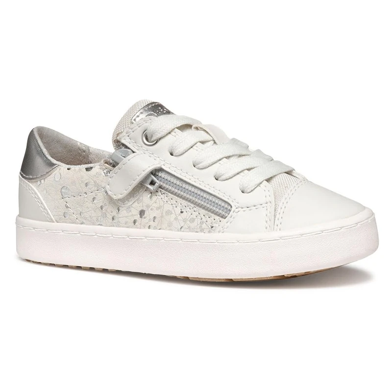 Geox J Kilwi Girl A Sneaker, Off White/Silver, 5 UK