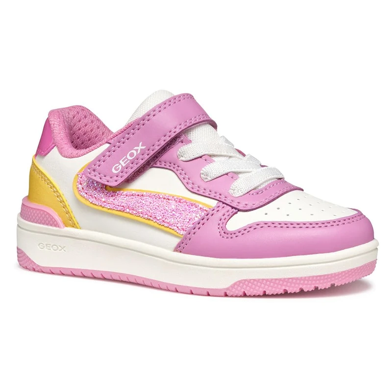 Geox Girl's J Washiba Girl a Sneaker, Dk Pink Yellow, 5 UK