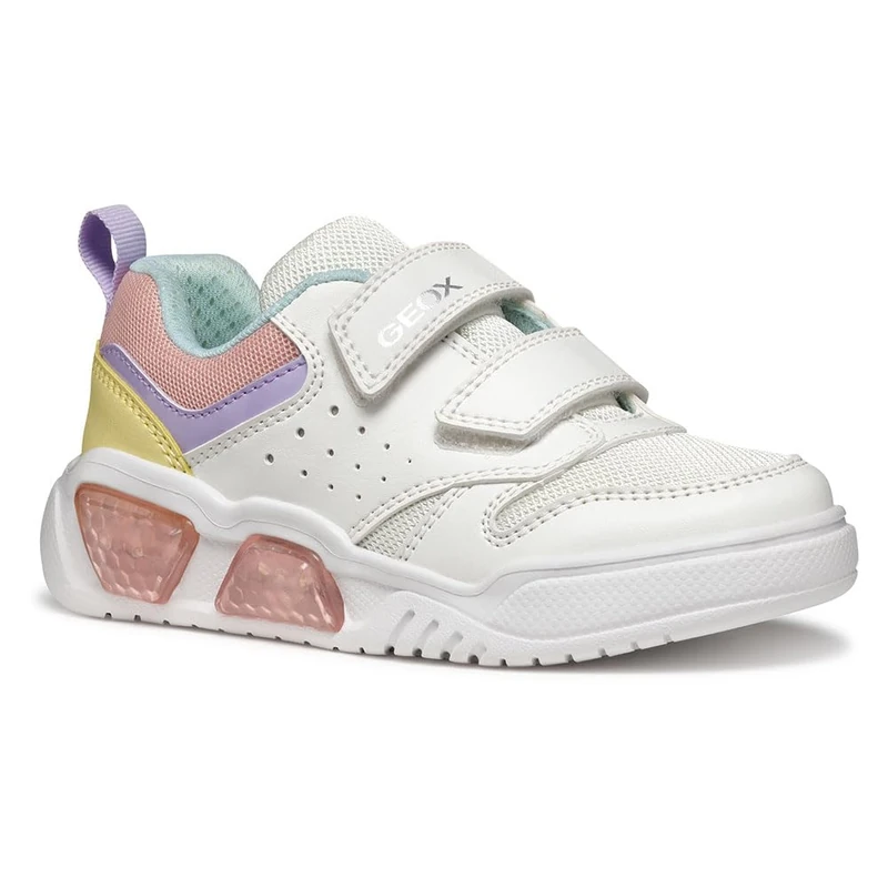Geox Girls J Illuminus Sneaker, White Multicolor, 0.5 UK