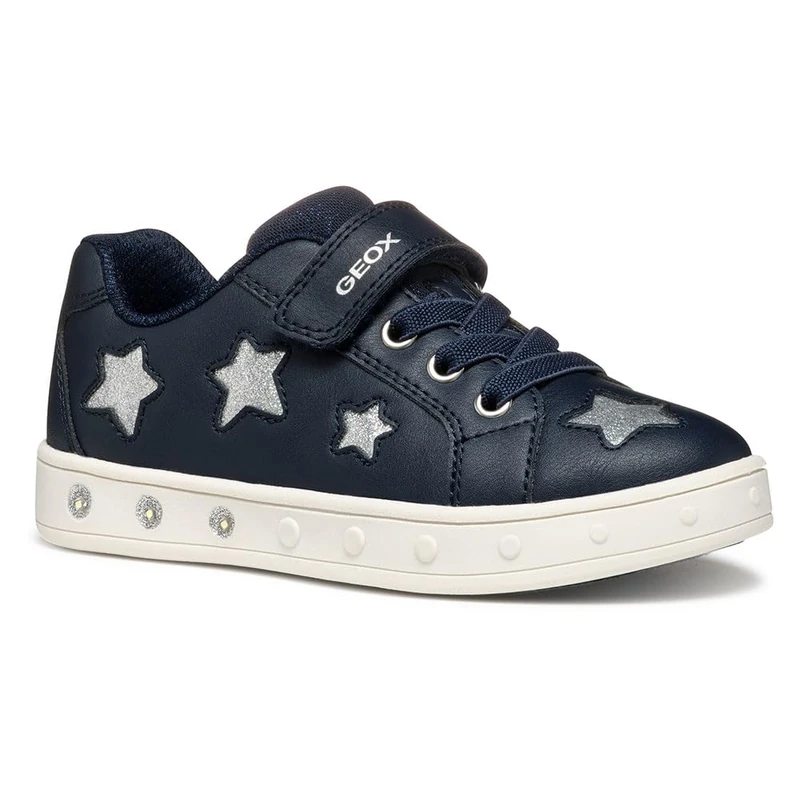 Geox J Skylin Girl B Sneaker, Navy/Silver, 0.5 UK