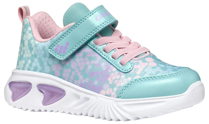 Geox J Assister Girl B Sneaker, Turquoise/Pink, 4.5 UK