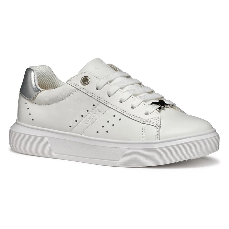 Geox J NETTUNO Girl B Sneaker, White/Silver, 5 UK