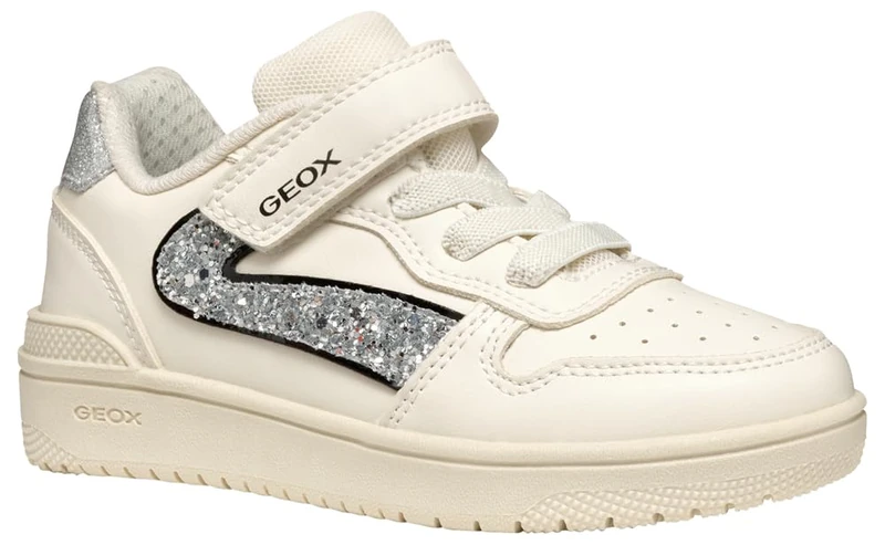 Geox Girl's J Washiba Girl a Sneaker, Lt Ivory Silver, 4.5 UK