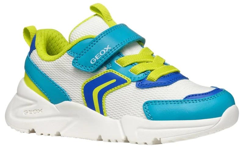 Geox J Loftus BOY B Sneaker, White/Turquoise, 3.5 UK