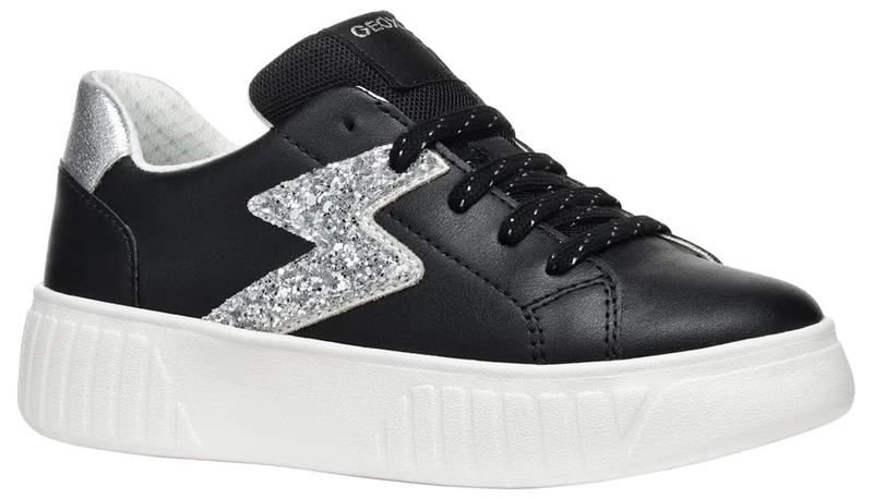 Geox J MIKIROSHI Girl A Sneaker, Black/Silver, 5 UK