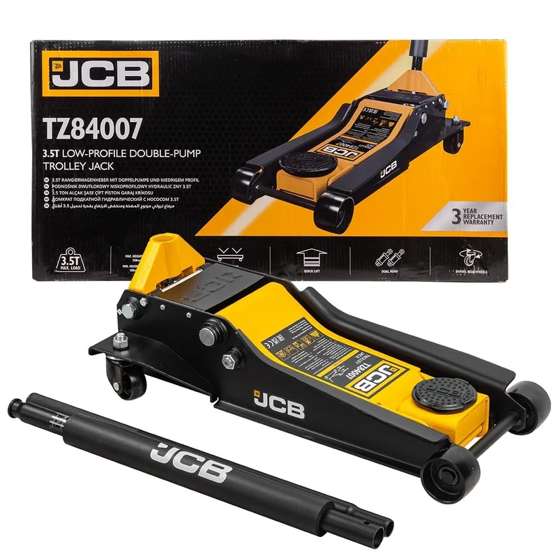 JCB 3.5 Tonne Hydraulic Jack, Low-Profile, Quick-lift, Double-Piston