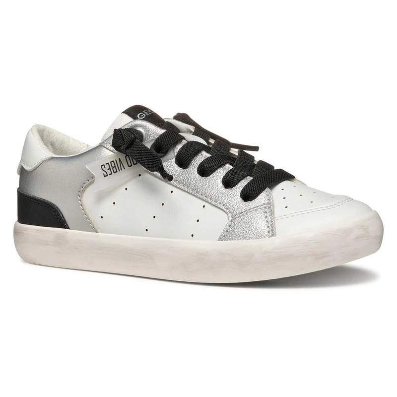 Geox Girls J Gisli Sneaker, White Silver, 5 UK