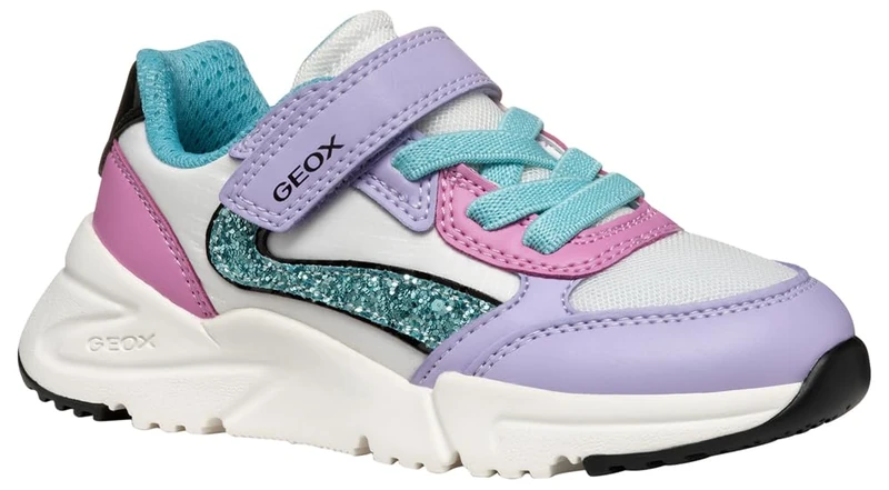 Geox Girls J Loftus Sneaker, Lilac Turquoise, 12.5 UK