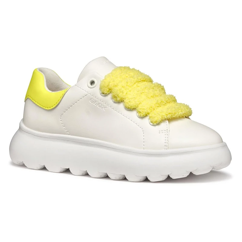 Geox J PUFFYPOP Girl A Sneaker, White/Fluo. Yellow, 5 UK