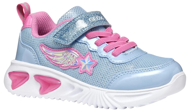 Geox J Assister Girl B Sneaker, Sky/Pink, 1 UK