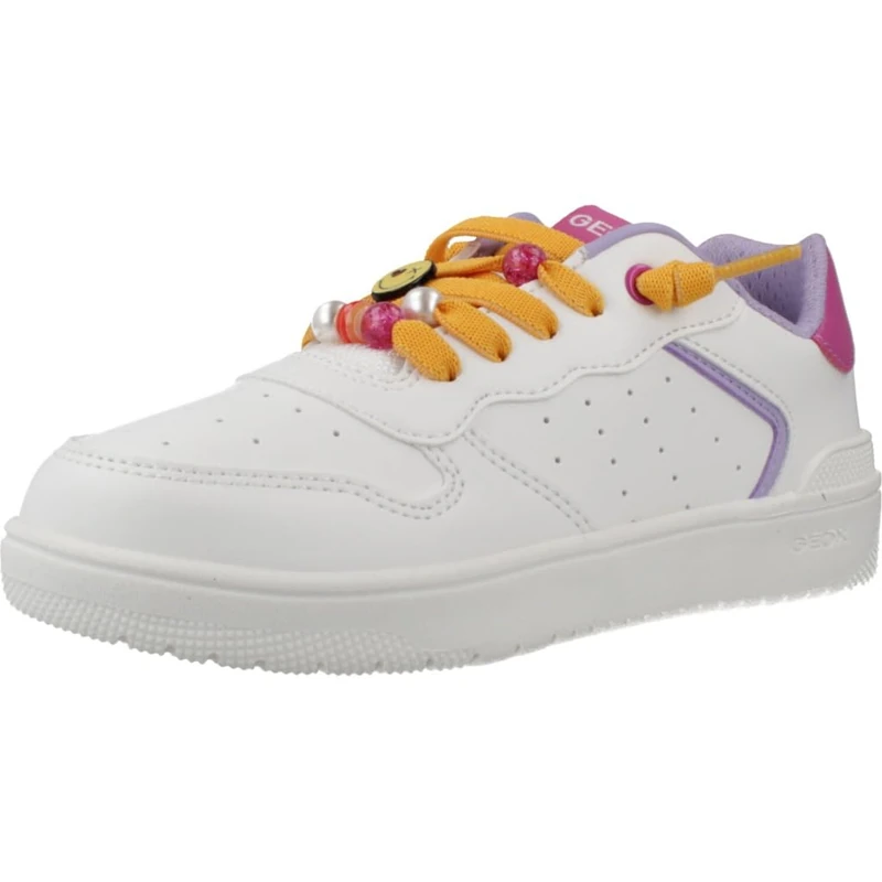 Geox Girls J Washiba D Sneaker, White Fuchsia, 1 UK
