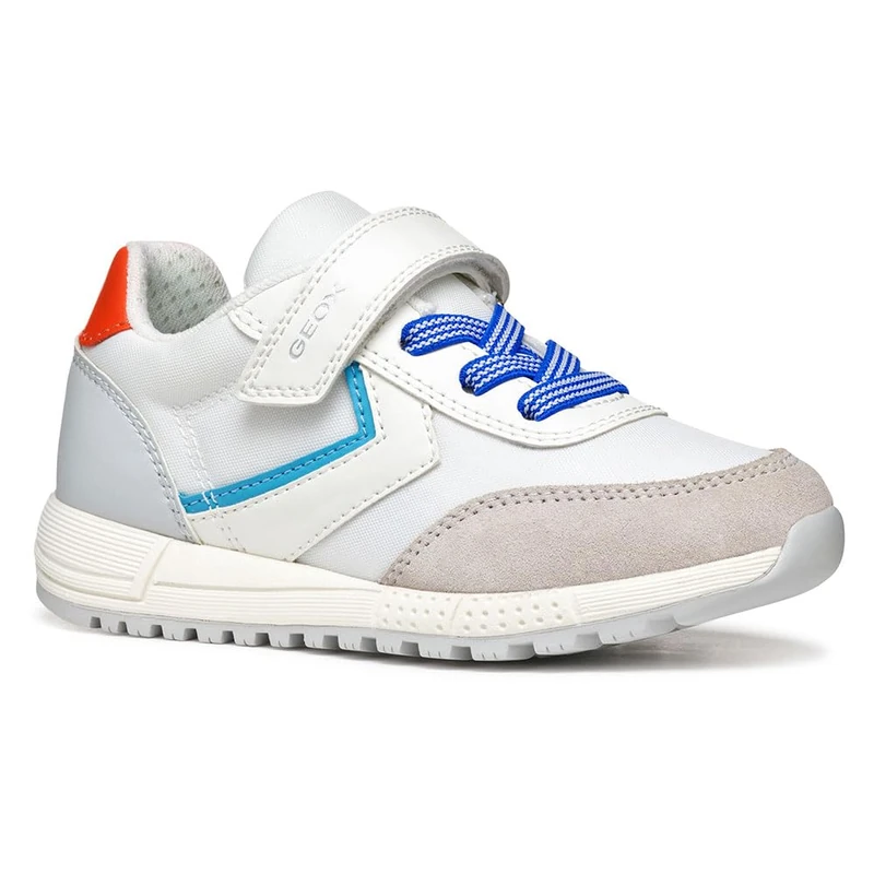 Geox J ALBEN BOY A Sneaker, White/Royal, 4.5 UK