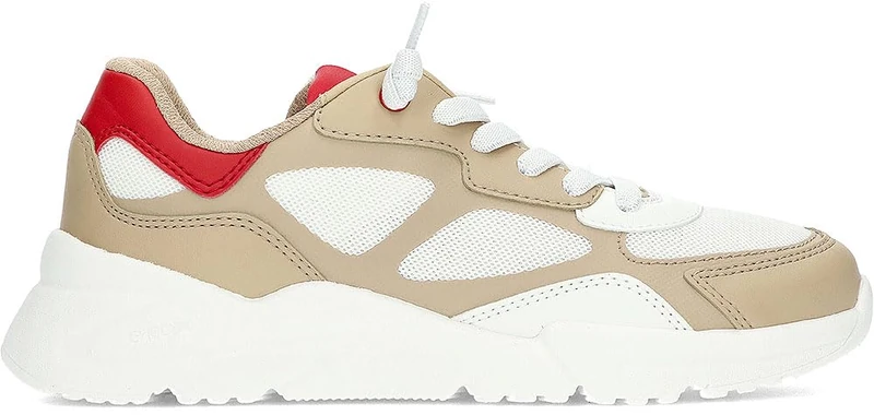 Geox J Loftus BOY E Sneaker, White/Beige, 0 UK