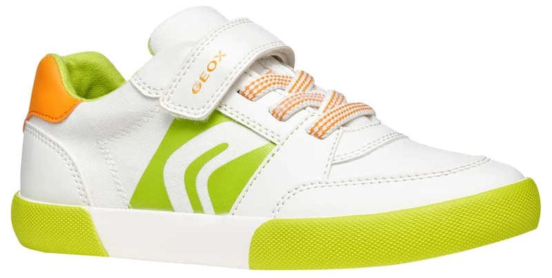 Geox J GISLI BOY D Sneaker, White/Green Fluo, 2 UK