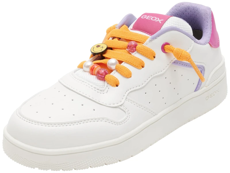 Geox J WASHIBA Girl D Sneaker, White/Fuchsia, 2 UK