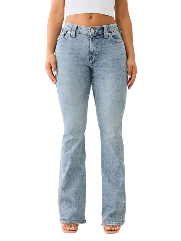 True Religion Jeans Women's 31 Peak Spot Color Denim Joey Mid Rise Flare Flap Single Needle Stitching Pant - Image 1