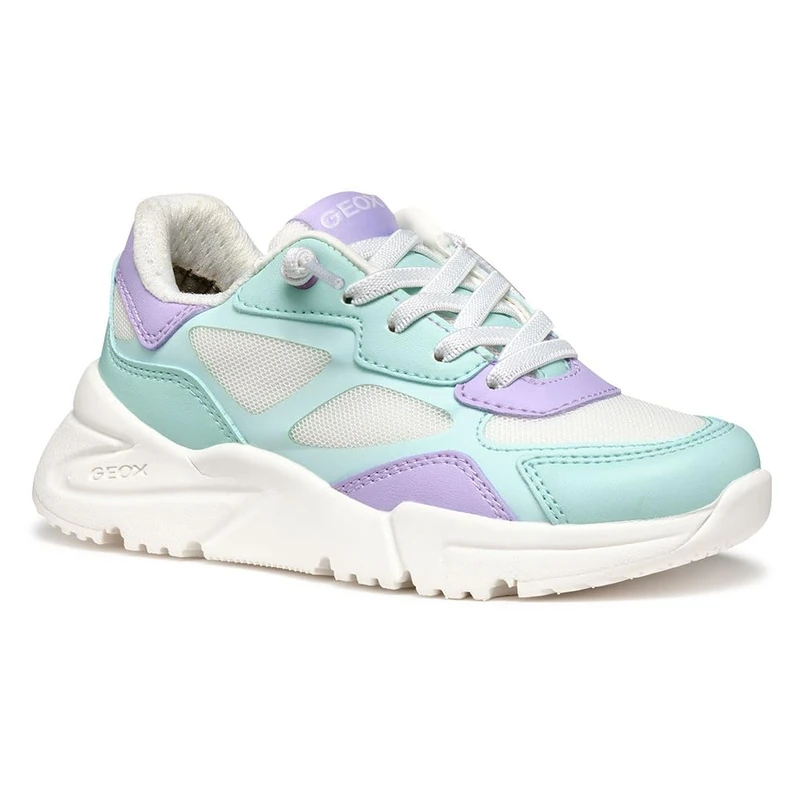 Geox J Loftus Girl B Sneaker, Aqua/White, 6 UK