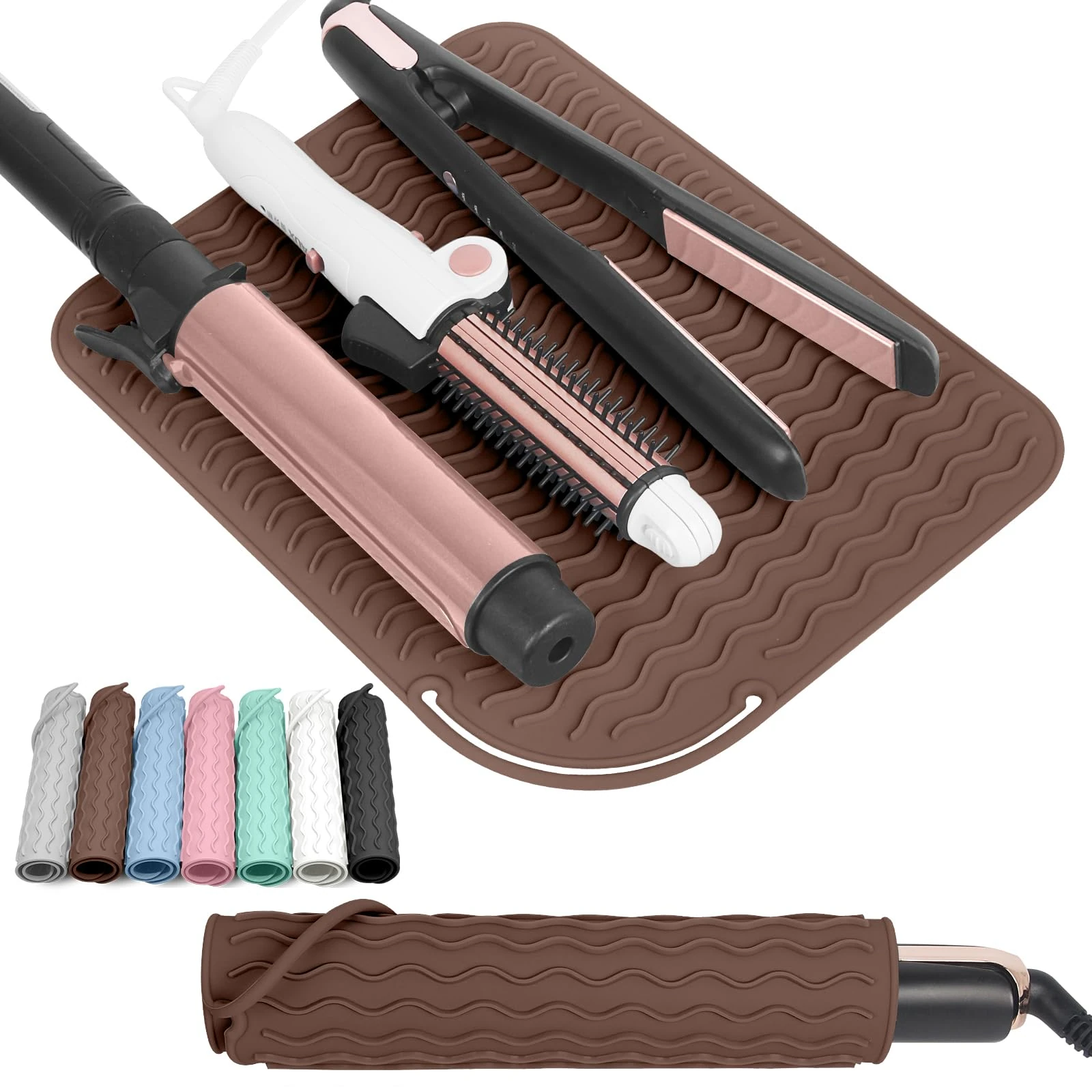 WRORUNER Plus Size Silicone Heat Resistant Mat for Hair Straighteners, Curling Irons, Flat Irons and Other Hair Styling Tools, Portable Hot Tools Pad Cover for Travel Vanity Salon(12.0" x 9.0")