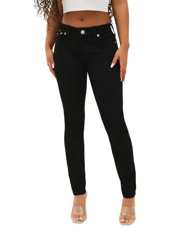True Religion Women's Hallie Mid Rise Super Skinny, Black Body Rinse, 29