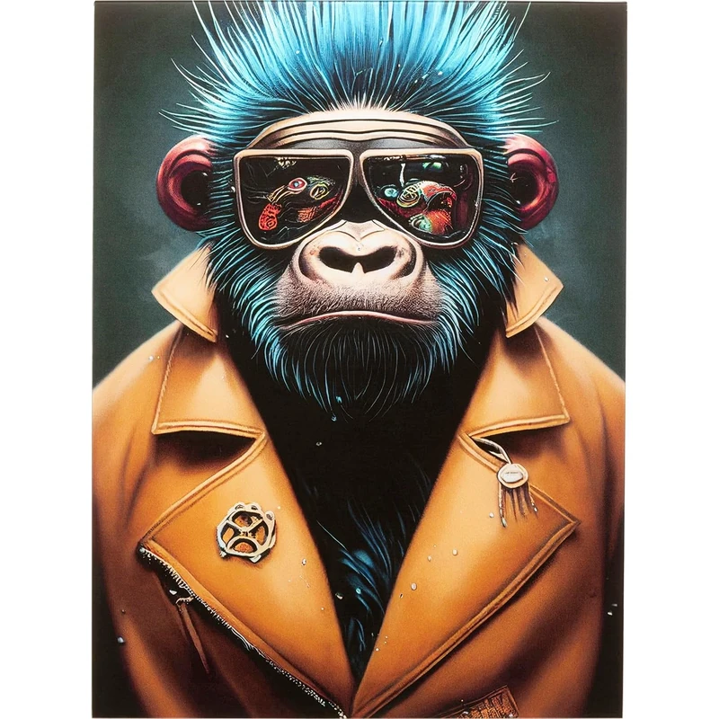 Kare Design Wall Picture Fashion Gorilla, Colourful, Rectangular, Glass Picture, 4 mm ESG Safety Glass, Animal Design, Monkey, Wall Art, Picture, Bedroom, Living Room, Glass, Polypropylene, 80 x 60 cm