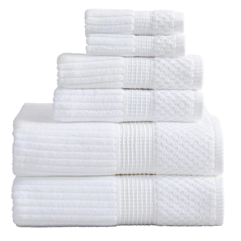 Springtree Home 100% Cotton Bath Towel Set | 6-Piece Set | Textured | White