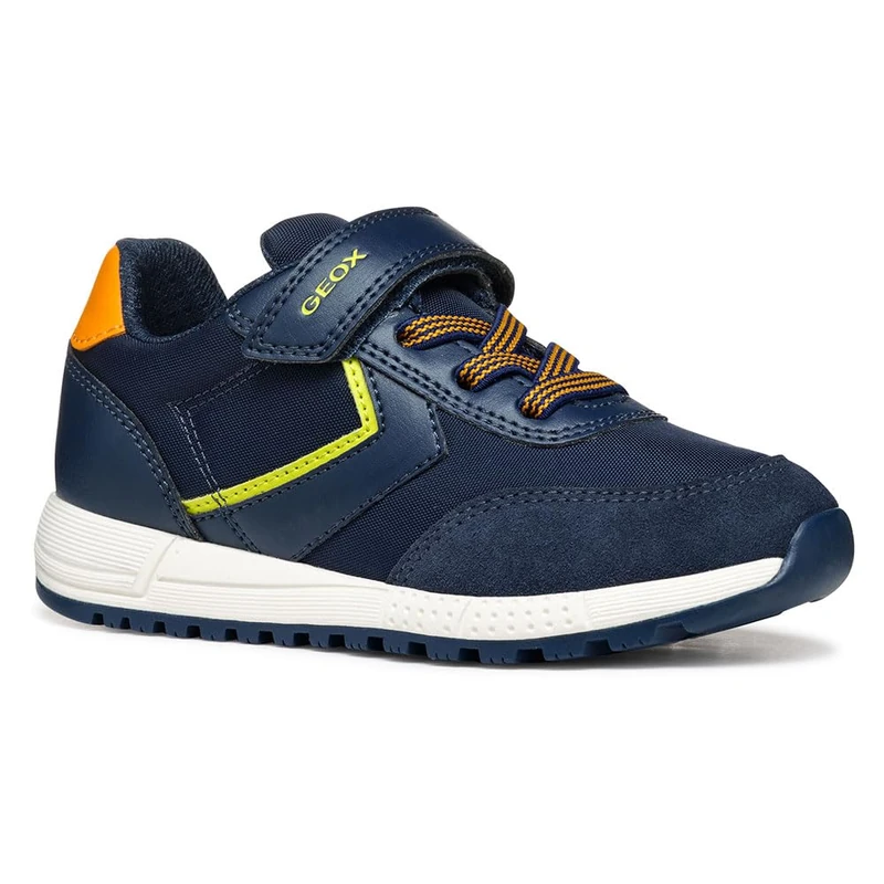Geox J ALBEN BOY A Sneaker, Navy/Lime Green, 4.5 UK