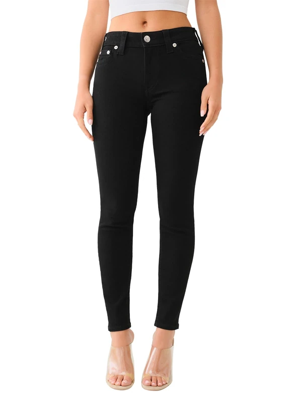 True Religion Women's Jennie Mid Rise Curvy Skinny, Black Body Rinse, 29