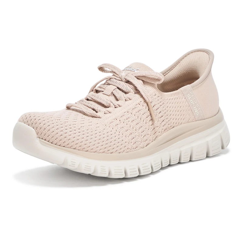Skechers Women's Graceful First Blush Slip-On Sneakers, Taupe Knit, 4.5 UK