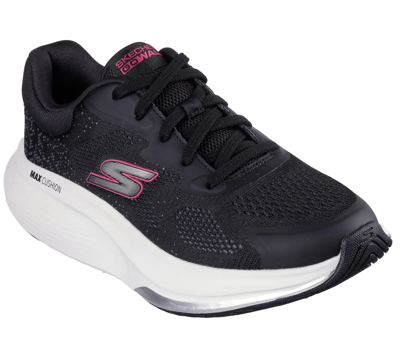Skechers Women's Go Walk Max Walker VEA Sneaker, Black Textile/White Trim, 4 UK