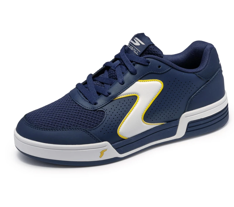 Skechers Men's Viper Court Classic Pickleball-Shoes, Navy Leather/Synthetic/Textile/Yellow Trim, 10 UK
