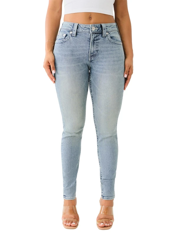 True Religion Women's Jennie Mid Rise Curvy Skinny Jeans, Peak Spot, 27