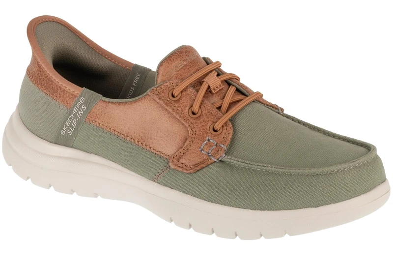 Skechers Women's On-The-Go Flex Palmilla Slip-On Sneakers, Olive Textile, 4 UK