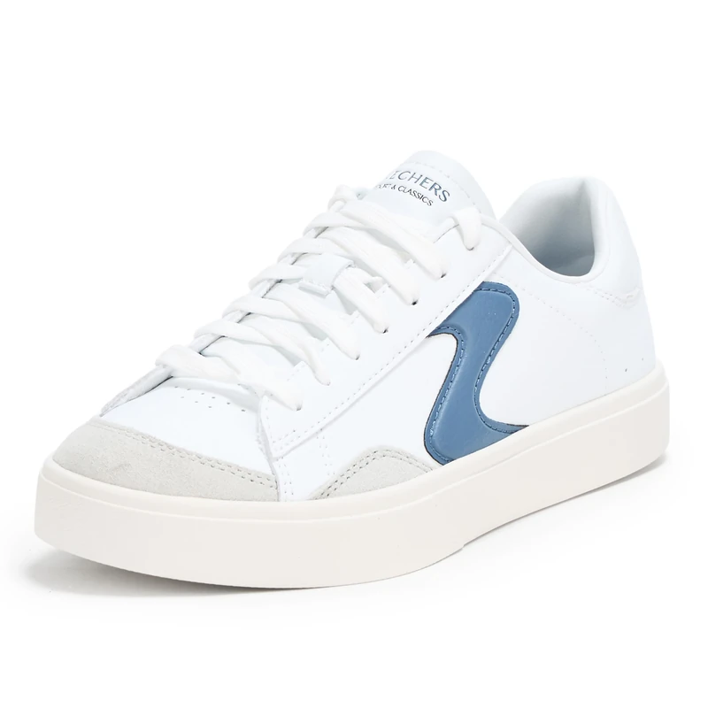 Skechers Women's Eden Lx Slick Talk Sneaker, White/Navy Duraleather/Gray Trim, 5.5 UK