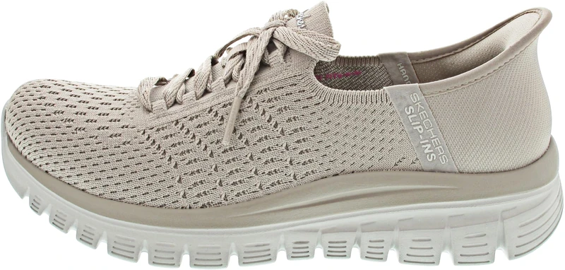 Skechers Women's Graceful First Blush Slip-On Sneakers, Taupe Knit, 5 UK