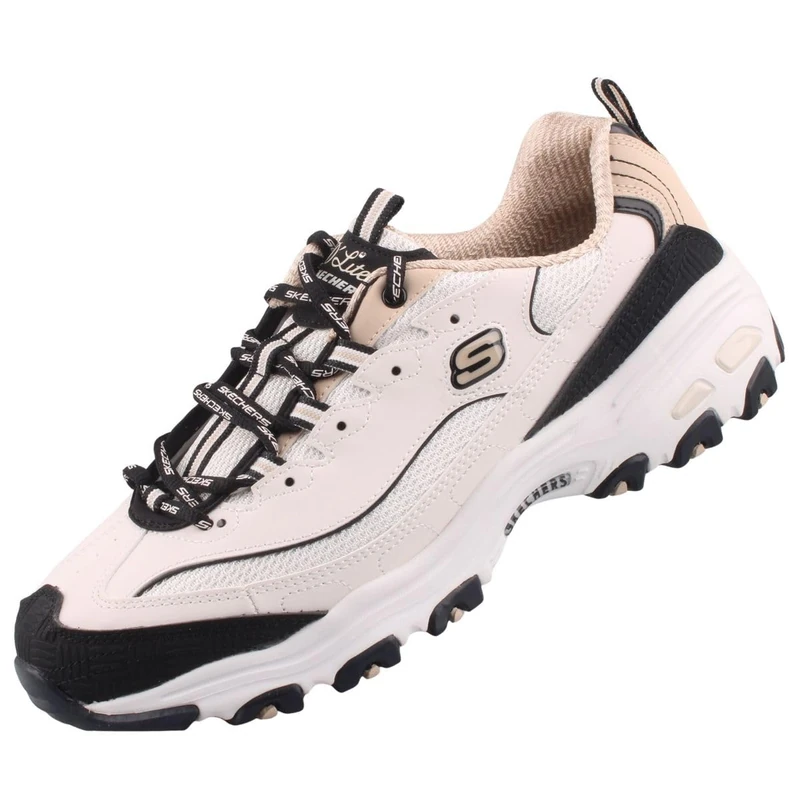 Skechers Women's D'Lites Retro Rewind Sneaker, Natural & Black Duraleather/Natural Trim, 8 UK