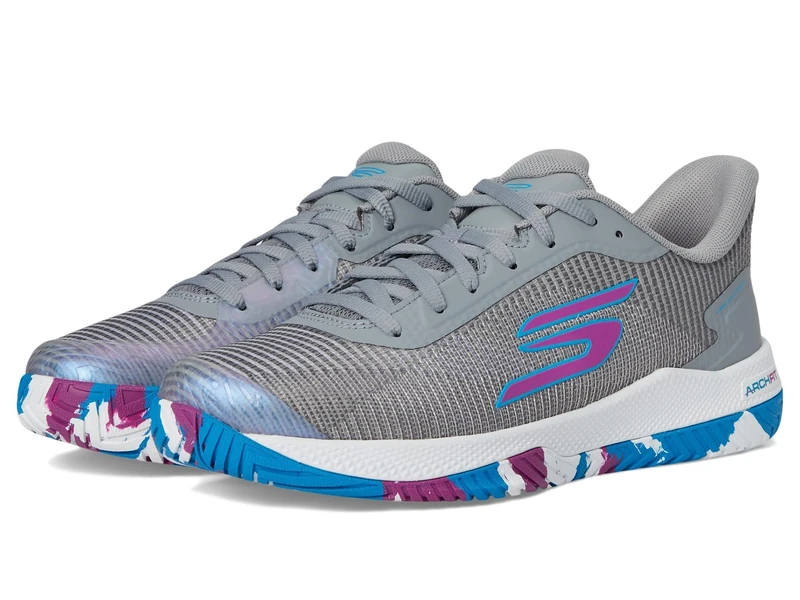 Skechers Women's Viper Court Pro 2.0 Sneaker, Gray Synthetic/Textile/Multi Trim, 4.5 UK