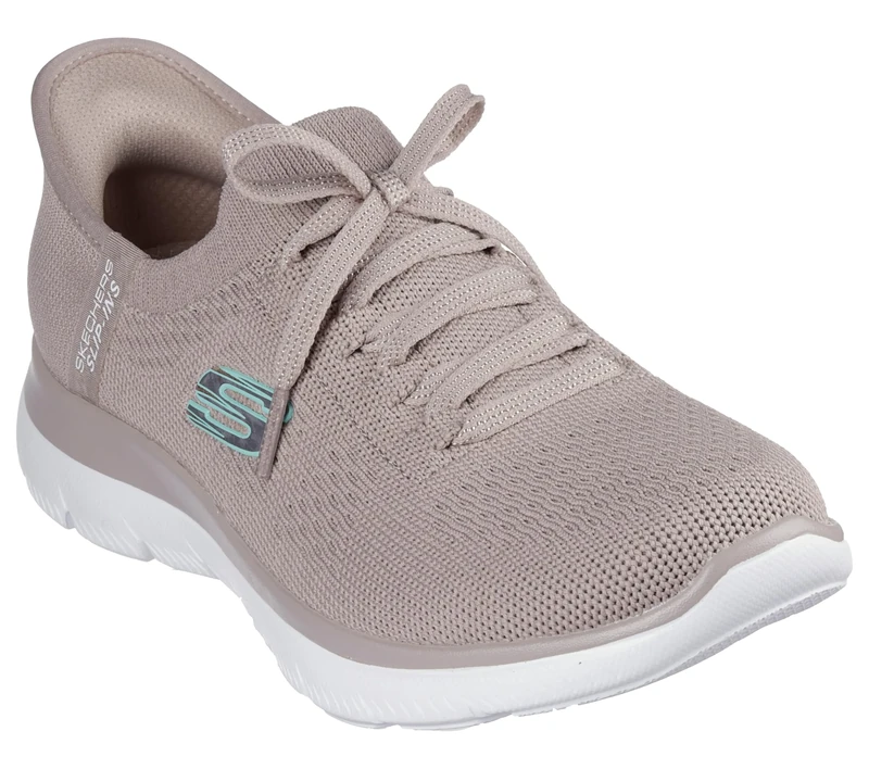 Skechers Women's Summits New Daily Slip-On Sneakers, Taupe Knit/Mint Trim, 3 UK