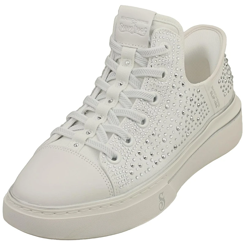 Skechers Women's Snoop One Rhine-Stoned Sneaker, White Rhinestone Canvas, 8 UK