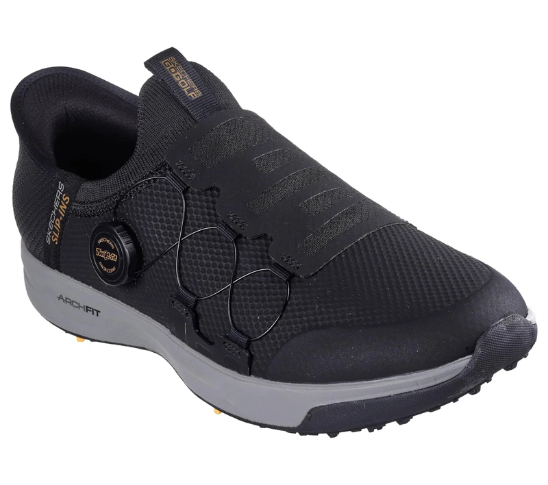 Skechers Men's Hands-Free GO Golf Elite Vortex Slip INS Sneaker, Black Synthetic/Textile/Grey Trim, 11.5 UK