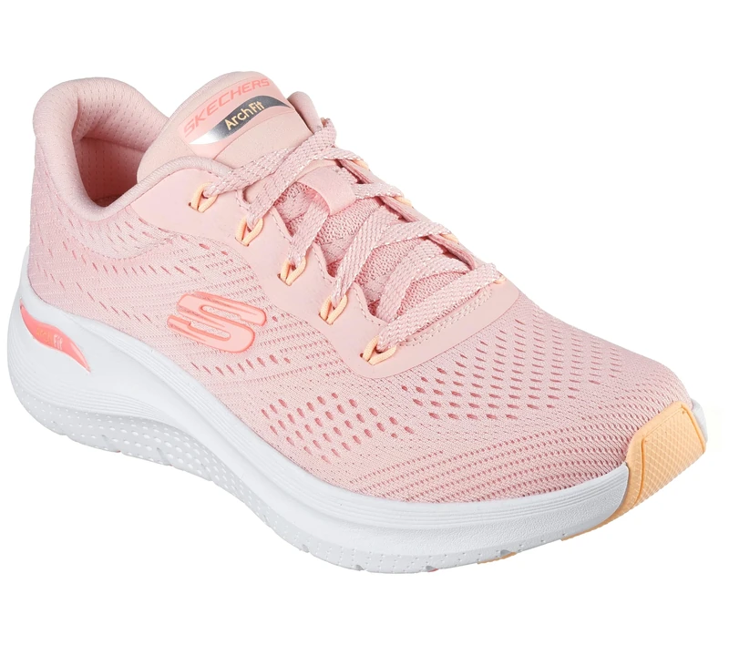 Skechers Women's Arch Fit 2.0 Big League Sneaker, Pink Mesh/Coral & Orange Trim, 7 UK