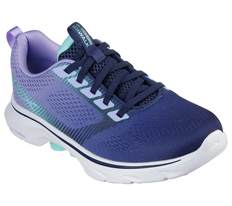 Skechers Women's Go Walk 7 Hailey Sneaker, Navy Textile/Aqua Trim, 7 UK