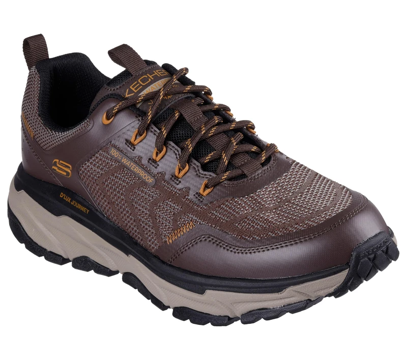 Skechers Men's D'Lux Journey Defender Stitch Trekking Low Cut Shoes, Brown Synthetic/Textile/Trim, 6 UK