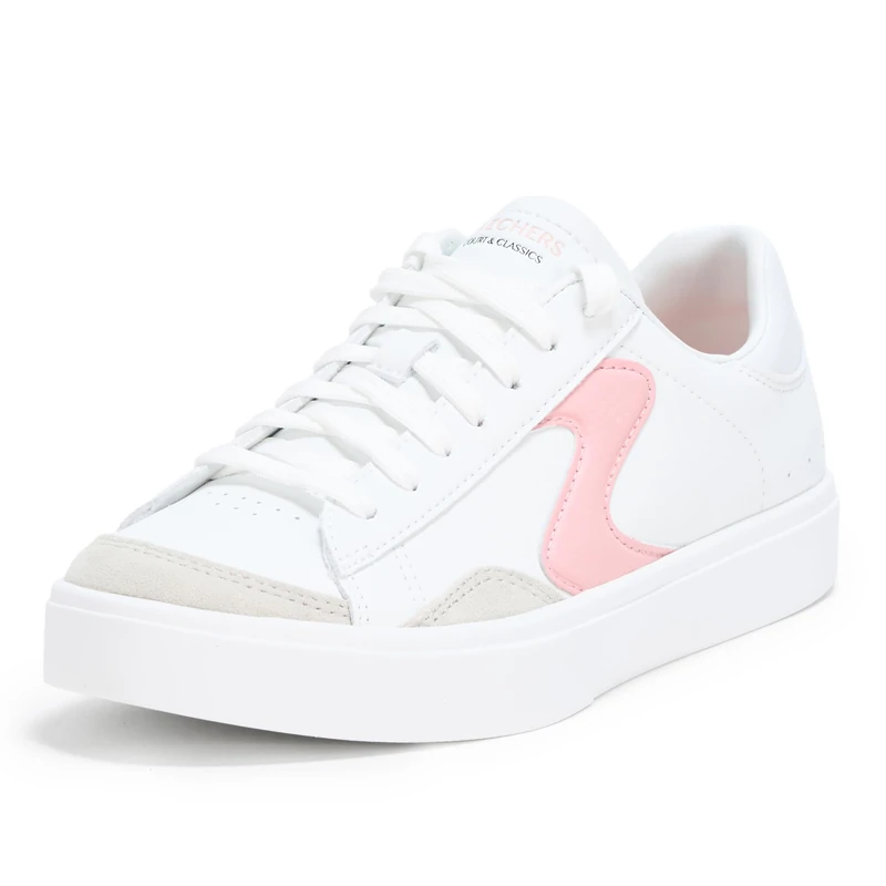 Skechers Women's Eden Lx Slick Talk Sneaker, White/Pink Duraleather/Gray Trim, 5 UK