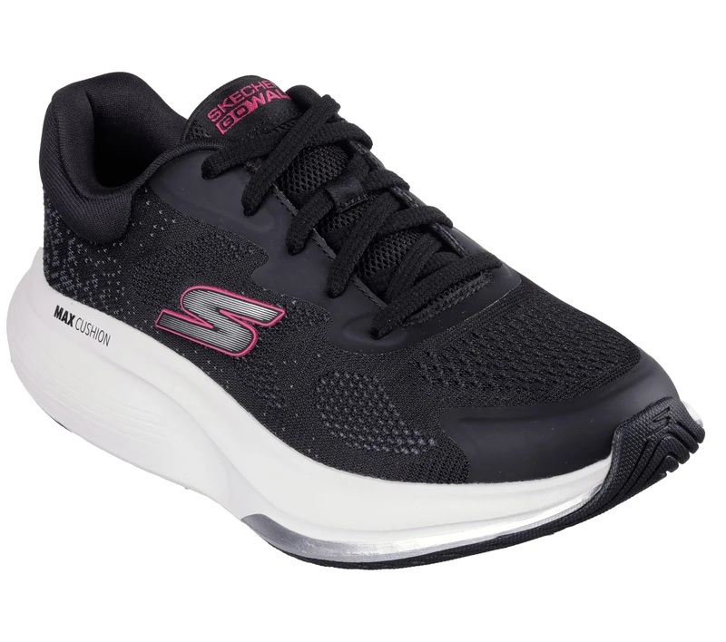 Skechers Women's Go Walk Max Walker VEA Sneaker, Black Textile/White Trim, 4.5 UK