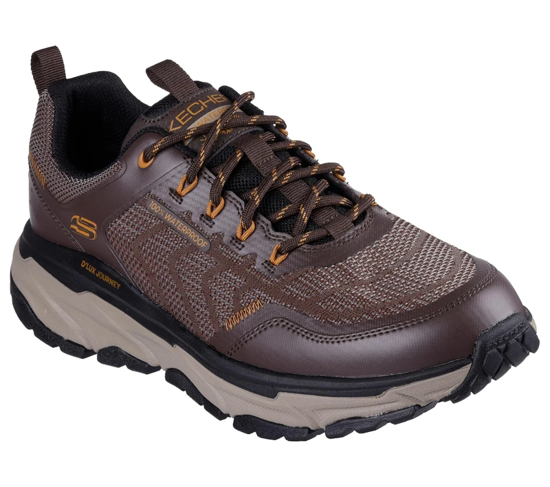 Skechers Men's D'Lux Journey Defender Stitch Trekking Low Cut Shoes, Brown Synthetic/Textile/Trim, 11 UK