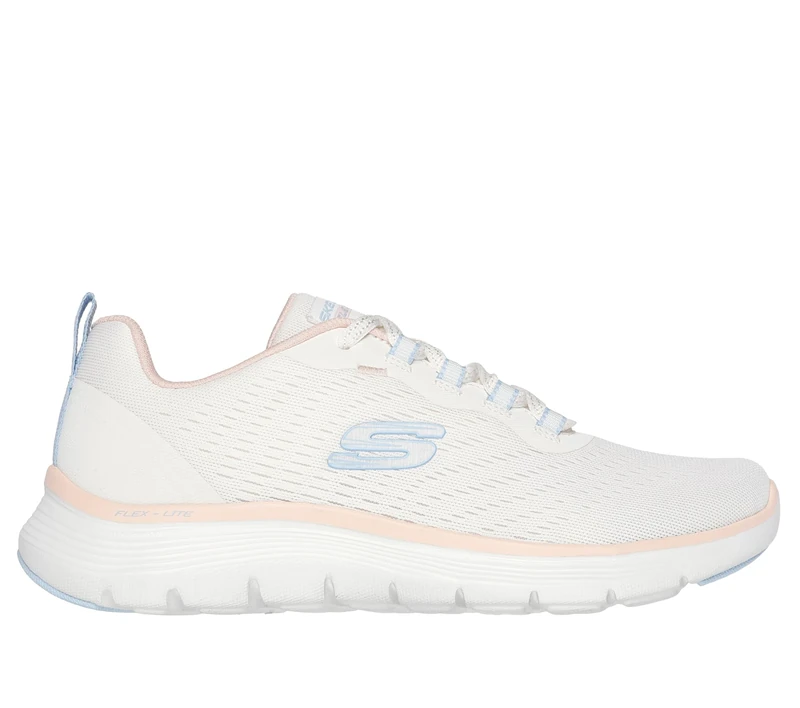 Skechers Women's Flex Appeal 5.0 New Path Sneaker, Natural Mesh/Light Blue & Peach Trim, 4.5 UK