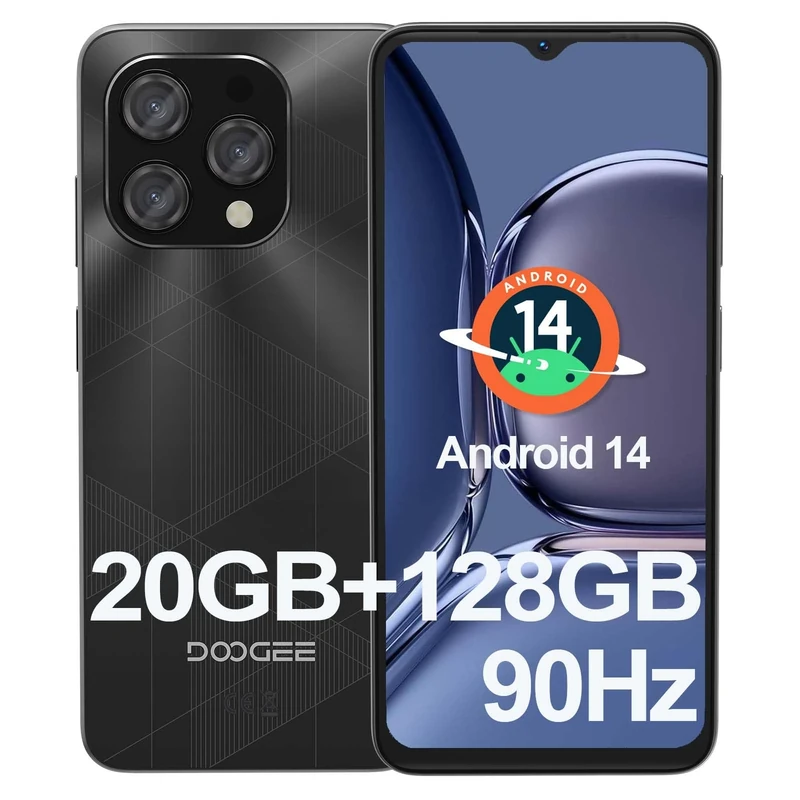 DOOGEE N55 Plus Phone, Android 14 Mobile Phone(2024), 20GB RAM+128GB ROM(TF 1TB), 90Hz 6.56" HD+ Waterdrop Screen Phones, 5150mAh, Octa Core, 13MP+8MP, 4G Dual SIM Phones Free Unlocked, OTG - Black