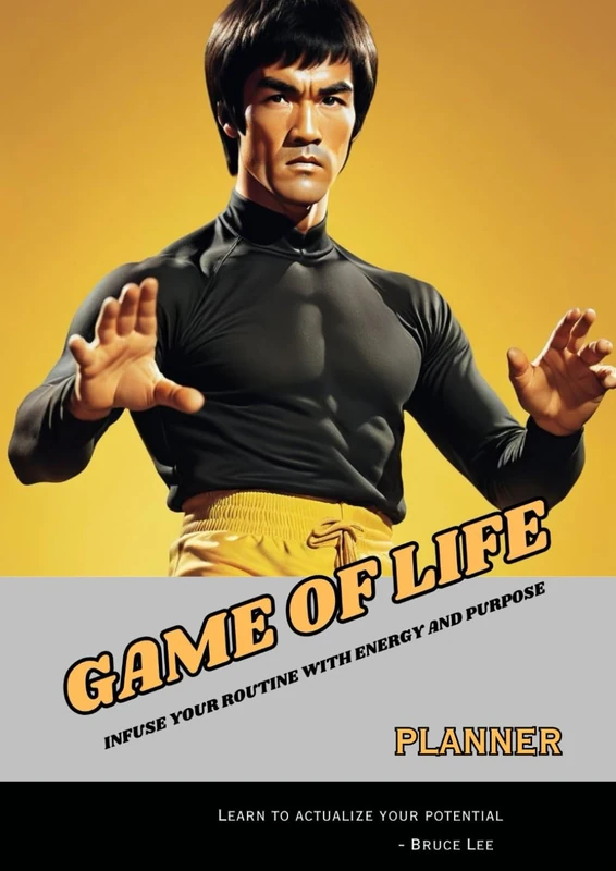 GAME OF LIFE Planner: with yellow, grey, black hues inspired by Bruce Lee's philosophy. Infuse your daily routine with energy & purpose