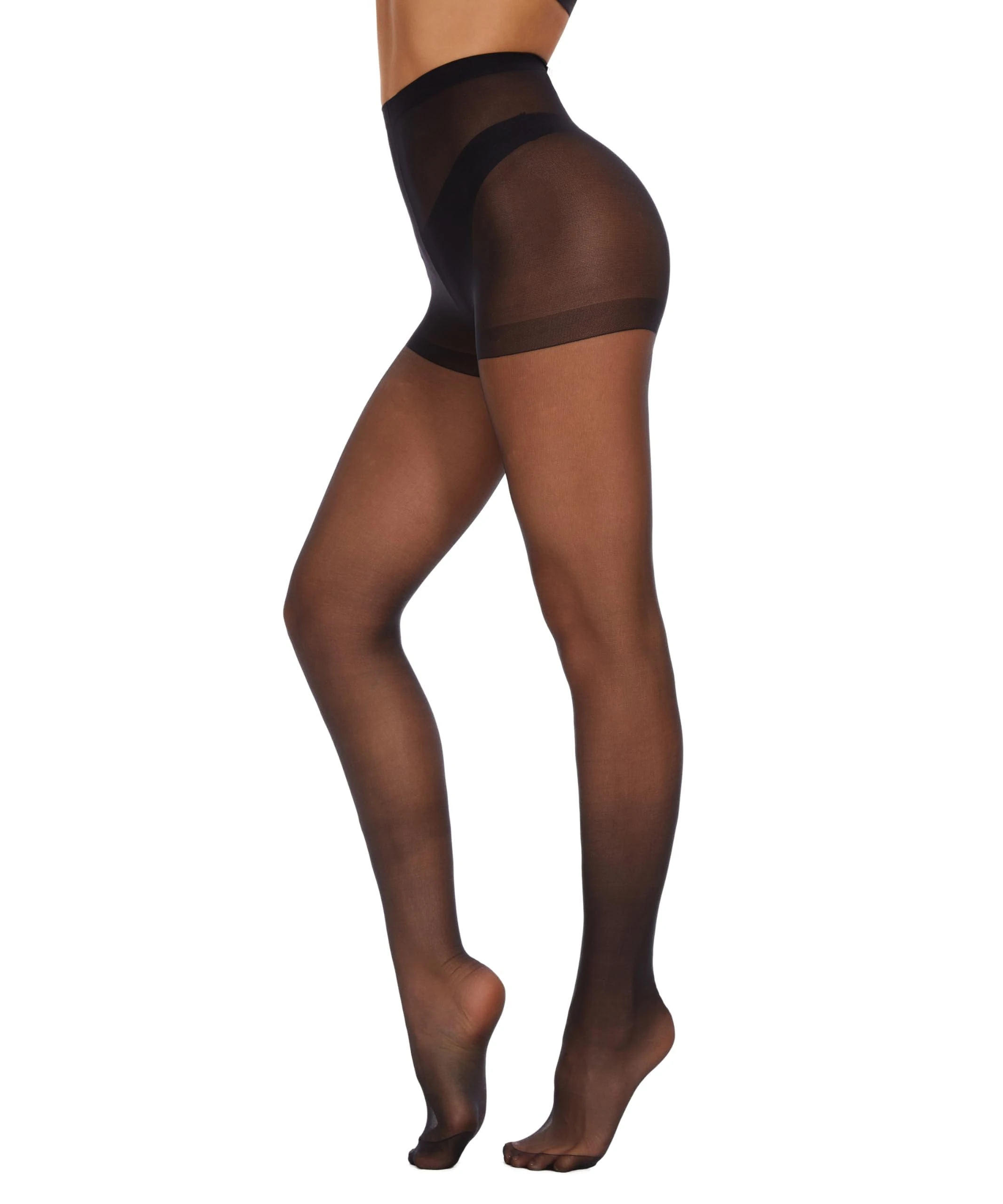 CozyWow 20 Denier Sheer Tights for Women,High Waist Control Top Silk Stockings,Comfortable Women's Pantyhose with Reinforced Toes Black-S
